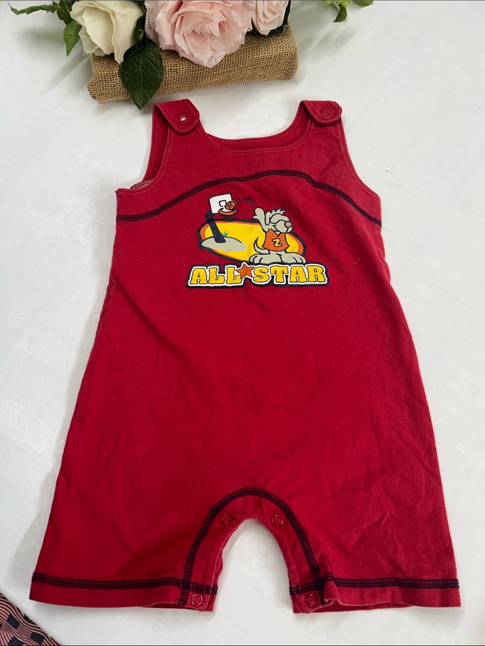Red "All Star" Graphic Baby Romper